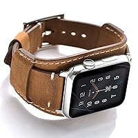 Compatible with Apple Watch Band 49mm 45mm 44mm 42mm Genuine Leather Compatible iWatch Ultra Bracelet Wristband Crazy Horse Cuff Strap (Brown)