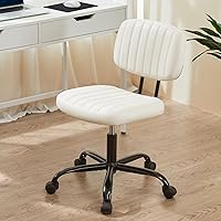 Sweetcrispy Small Office Desk Chair with Wheels Armless Comfy Computer Chair with Lumbar Support, PU Leather Low Back Adjustable Height 360° Rolling Swivel Task Chair Without Arm for Home, Bedroom