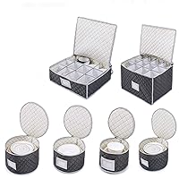 Woffit China Storage Containers - 6 Pack, Quilted Dinnerware & Stemware Set Bins for Packing Dishes and Glasses w/ 48 Felt Protectors - Christmas, Seasonal Storage