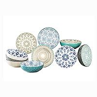 Signature Housewares Ceramic Bowl Set, 10 Pieces, 14.5 OZ/429ML, Stoneware, Modern, Multi Gray, Damask Pattern