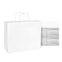 Prime Line Packaging 16x6x12 100 Pack White Paper Bags, Large Bags with Handles, Kraft Gift Bags for Small Business, Retail, Boutique, Shopping, Bulk