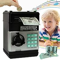 ATM Piggy Bank Toys for Kids Ages 5 6 7 8 9 10 11. Coin Cash Money Bank Electronic Password Saving Box for Boys Girls. Birthday Gift Kids Toys for 4-6-8-10-12 Year Old Boys Girls. (Black)