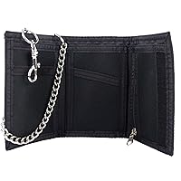 Mens Boys Tri-Fold Canvas Wallet and Chain, Black, Casual