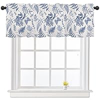 Spring Summer Blue Floral Leaf Curtain Valances for Windows Watercolor Leaves Kitchen Curtains 54x18 Inch Short Farmhouse Rod Pocket Window Treatment Valance 1 Panel for Living Room Bedroom Decor