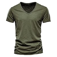 Mens Summer V Neck Basic Tees Casual Short Sleeve Summer Outdoor T-Shirts Athletic Active Moisture Wicking Running Shirts