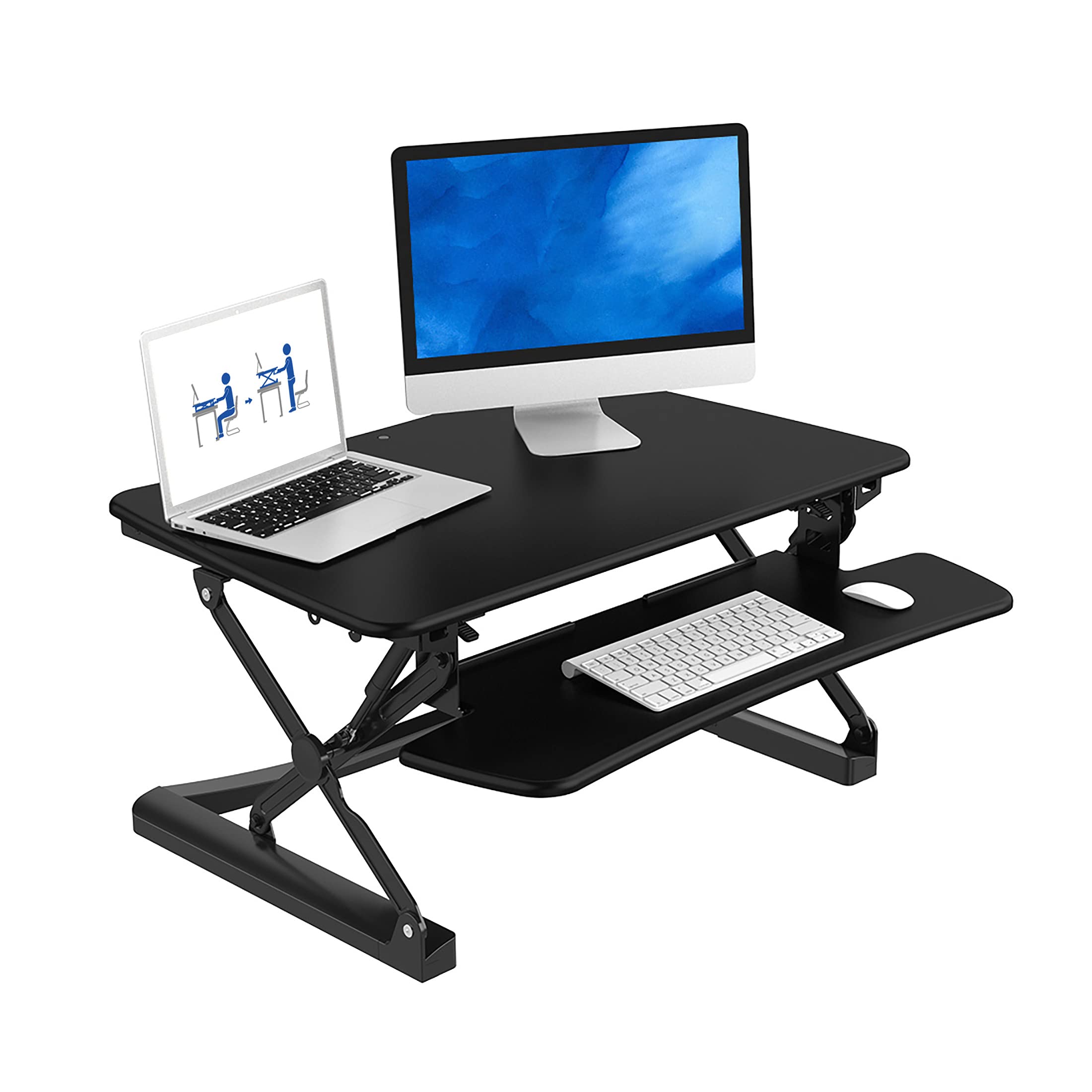 FlexiSpot Standing Desk Converter 35 Inch Stand up Desk Black Height Adjustable Desk Riser Sit Stand Office Desk Workstations for Monitor Laptop wi...