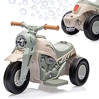 Kids Motorcycle with Bubble Function, Hetoy 6V Battery Powered Ride On Motorbike Toy w/LED Headlights, Music, Pedal, Forward/Reserve, 3 Wheels Electric Bubble Car for Kids 3 and Up Boys Girls, Beige