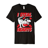 I Steal Hearts Funny Valentine's Day Kids Dino T Rex Boy Premium T-Shirt