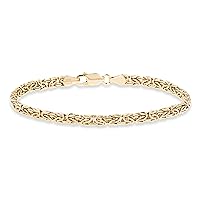 Miabella Italian 18K Gold Over Silver 4mm Flat Byzantine Link Chain Bracelet for Women, 925 Italy