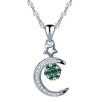 Girl's 925 Sterling Silver Cubic Zirconia Moon and Flower Pendant Necklace
