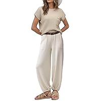 Ugerlov Women's Two Piece Outfits Sweater Sets Knit Pullover Tops and High Waisted Pants Lounge Sets