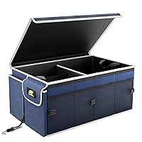 Car Trunk Organizer - Cationic Oxford Cloth Trunk Organizer with Lid for SUV, Truck, and Van - Foldable and Skin-Friendly Material - Adjustable Straps and Non-Slip Bottom (Blue)