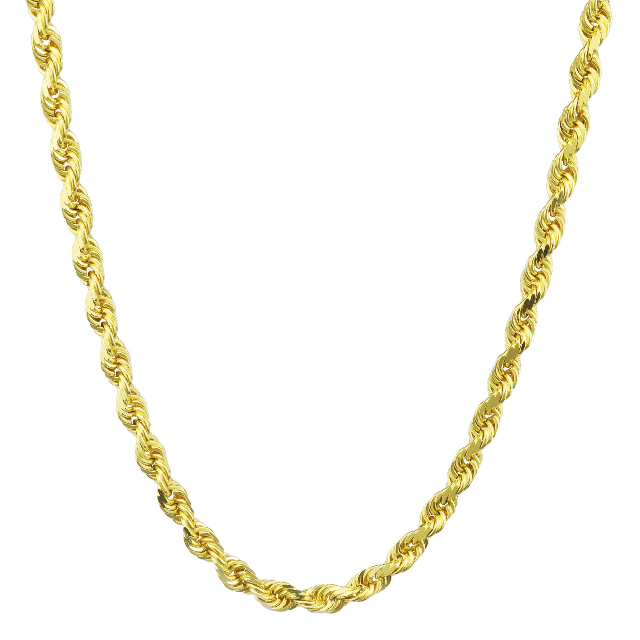 Nuragold 14k Yellow Gold 5mm Solid Rope Chain Diamond Cut Pendant Necklace, Mens Jewelry Lobster Clasp 20