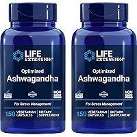 Life Extension Optimized Ashwagandha, 150 Veg Caps (Pack of 2) - Non-GMO, Gluten Free, Vegetarian Capsules