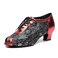 TDA QJ7018 Womens Lace-Up Mesh Salsa Tango Ballroom Latin Wedding Party Dance Shoes
