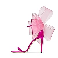 Women's 4 Inch Stiletto High Heeled Sandals with Asymmetric Lace Mesh Bows Knot Decoration Open Toe Ankle Strap Single Band Strap Heels Sexy Dress Wedding Party Shoes