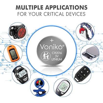 Voniko 3 Volt 2016 Battery 6 Pack – Button Cell 2016 Batteries – Lithium CR2016 3 Volt Coin Battery – Child-Protection Packaging, 7 Years Shelf Life