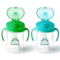 Amazon Brand - Mama Bear Silicone Weighted Straw Sippy Cup, 9 Ounces, Pack of 2, Blue/Green