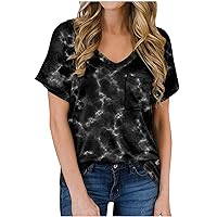 Summer V Neck T Shirts for Women Short Sleeve Shirts Graphic Printed Tshirt Blouse Casual Tops Loose Fit Graphic Tees