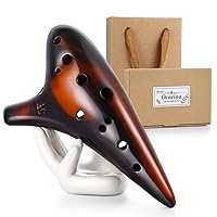 Ocarina 12 Hole Tones Alto C with Gift Wrapping Display Stand Neck Cord Protective Cover Song Book Strawfire Masterpiece Collectible Music Instrument Gift Idea For Kids Beginner Musician