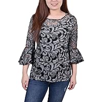 Womens Petites Printed Elbow Sleeve Blouse