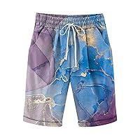 Women's Tie Dye Bermuda Shorts Summer Drawstring Elastic Waisted Shorts Fashion Casual Loose Fit Knee Length Shorts