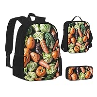 Various Fruit And Vegetable Backpack, Laptop Backpack With Lunch Bag And Storage Box 3 Piece Set, 15 Inch Large Backpack