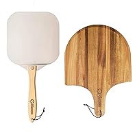 Chef Pomodoro Complete Pizza Peel Bundle - Aluminum and 100% Acacia Wood Peel for Launching and Cooked Pizza Pick-Up. Easy Storage 12-Inch x 14-Inch, Gourmet Luxury Pizza Paddle for Baking Homemade