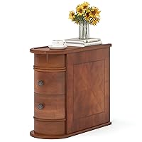 Wood End Table with 2 Drawers Sofa Side Table, No Assembly Required Vintage Slim Nightstand Bedside Table for Bedroom