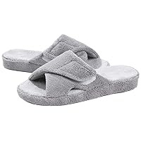 shevalues Summer Arch Support Slippers for Women Adjustable Terry Cloth Fuzzy Indoor Slippers Open Toe House Shoes