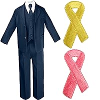 5pc Baby Boy Teen Navy Blue Suit w/Cancer Awareness Ribbon Adhesive Hope Patch