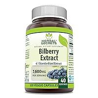 Herbal Secrets Bilberry Extract 3600 mg Per Serving | 4:1 Extract | Veggie Capsules Supplement | Non-GMO | Gluten Free (120 Count)