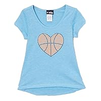 Girls Blue Hi Low Cap Sleeve with Basketball Heart