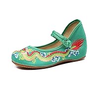 TRC Retro Women's Embroidered Dragon Cloth Shoes Low Heel Canvas Embroidered Mary Jane Shoes Women's Single Shoes