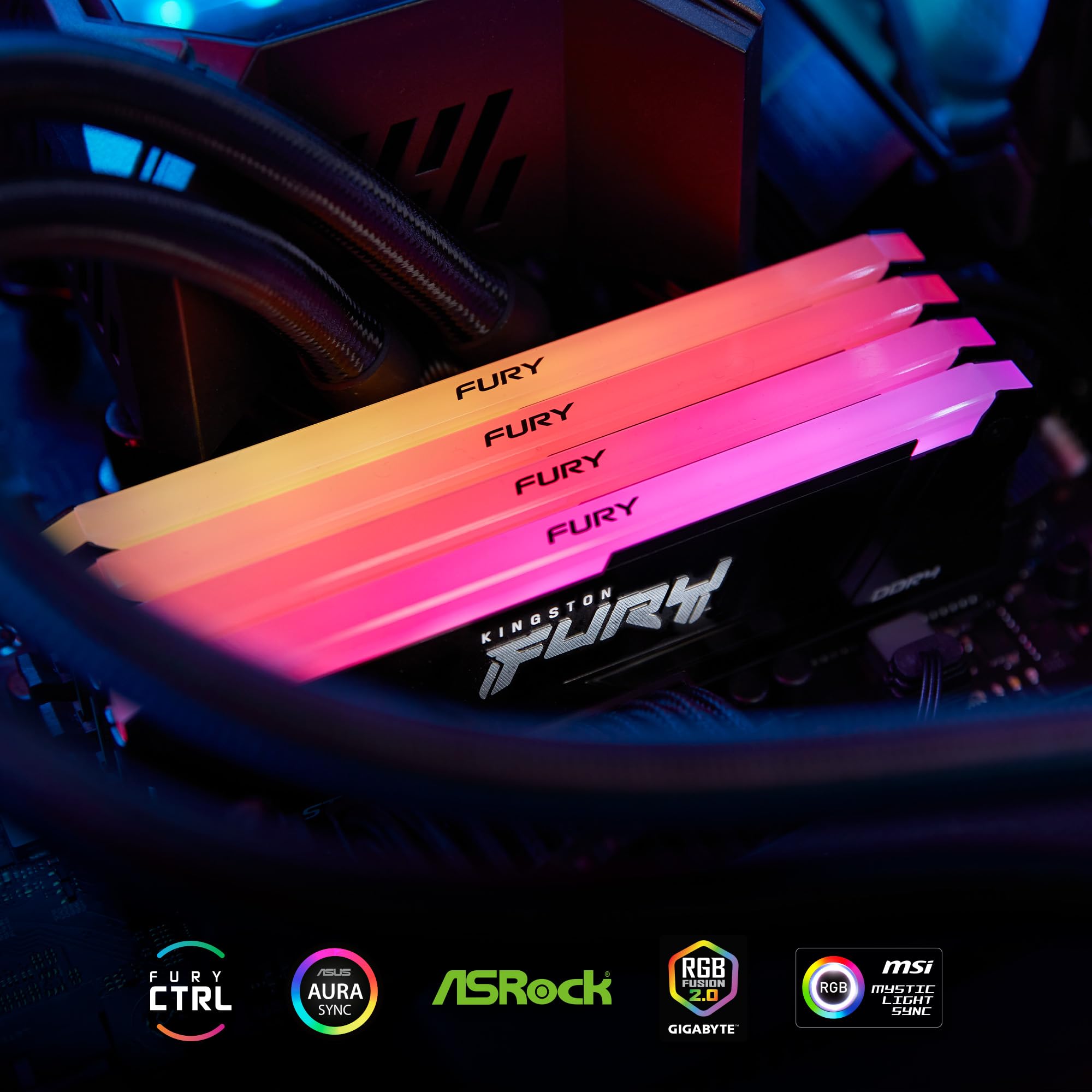 Kingston FURY Beast 32GB (2x16GB) 3200MT/s DDR4 CL16 Desktop Memory Kit of 2 | Intel XMP | AMD Ryzen | Plug n Play | RGB Infrared Syncing | KF432C16BB2AK2/32