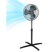 PELONIS Fan Portable 16 Inch Pedestal Fan| 3-Speed| 90° Oscillation| Adjustable Height| Standing Floor Fan for living room, bedroom, kitchen, and home office| Black, PFS40M2ABB