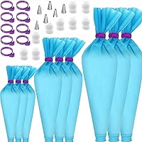 Reusable Piping Bags and Tips Set - Strong Silicone Icing Bags with Tips - 33 Pcs Cake Decorating Kit of 9 Pastry Bags 12, 14 & 16 Inch - 9 Couplers, 9 Bag Ties, 6 Frosting Tips