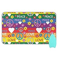 Symbols Of Hippie Ironing Mat Portable Ironing Pad Blanket for Table Top Heat Resistant Ironing Board Cover with Silicone Pad for Washer Dryer Countertop Iron Board Alternative Cover, 47.2x27.6in