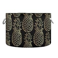 ALAZA Tropical Fruit Gold Pineapple Black Storage Basket Gift Baskets Large Collapsible Laundry Hamper with Handle, 20x20x14 in