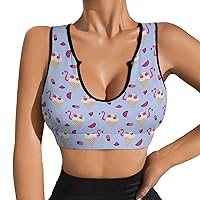Flamingo Ice Cream Women's Sports Bra Workout Yoga Tank Top Padded Support Gym Fitness