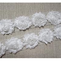 3 Yard Boutique Shabby Chic Fabric 3D Chiffon Rose Flower Lace Edge Trim Ribbon 6 cm Wide Vintage Style Edging Trimming Fabric Embroidered Applique Sewing Craft Wedding Bridal Dress(White)