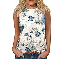 Camisole for Women 2024 Summer Fashion Sleeveless Crew Neck Floral Tunic Cute Printed Shirts