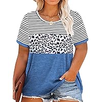 ROSRISS Plus-Size Tops for Women Summer Casual Tunics Short Sleeve Shirts XL-4XL