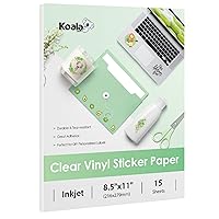 Koala 95% Clear Sticker Paper for Inkjet Printer - Waterproof Clear Printable Vinyl Sticker Paper - 8.5x11 Inch 15 Sheets Transparent Glossy Sticker Paper for DIY Personalized Stickers, Labels, Decals