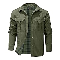 Flygo Mens Flannel Lined Shirt Jacket Vintage Snap Button Western Jacket Outdoor Cowboy Shirts Jackets
