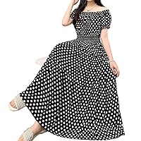 Midi Dress Dot Sweet Women' Elegant Dresses Evening -Neck Short Sleeve Large Swing Skirt All-Match