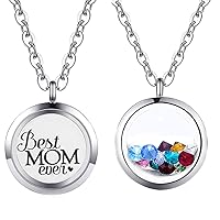 Inspirational Floating Charms Birthstone Necklace Gift for Girl Woman:Sister Mom Grandma