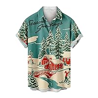 Christmas Hawaiian Shirt for Men Vintage Bowling Shirts 50s Rockabilly Short Sleeve T-Shirts Casual Cuban Camp Shirt