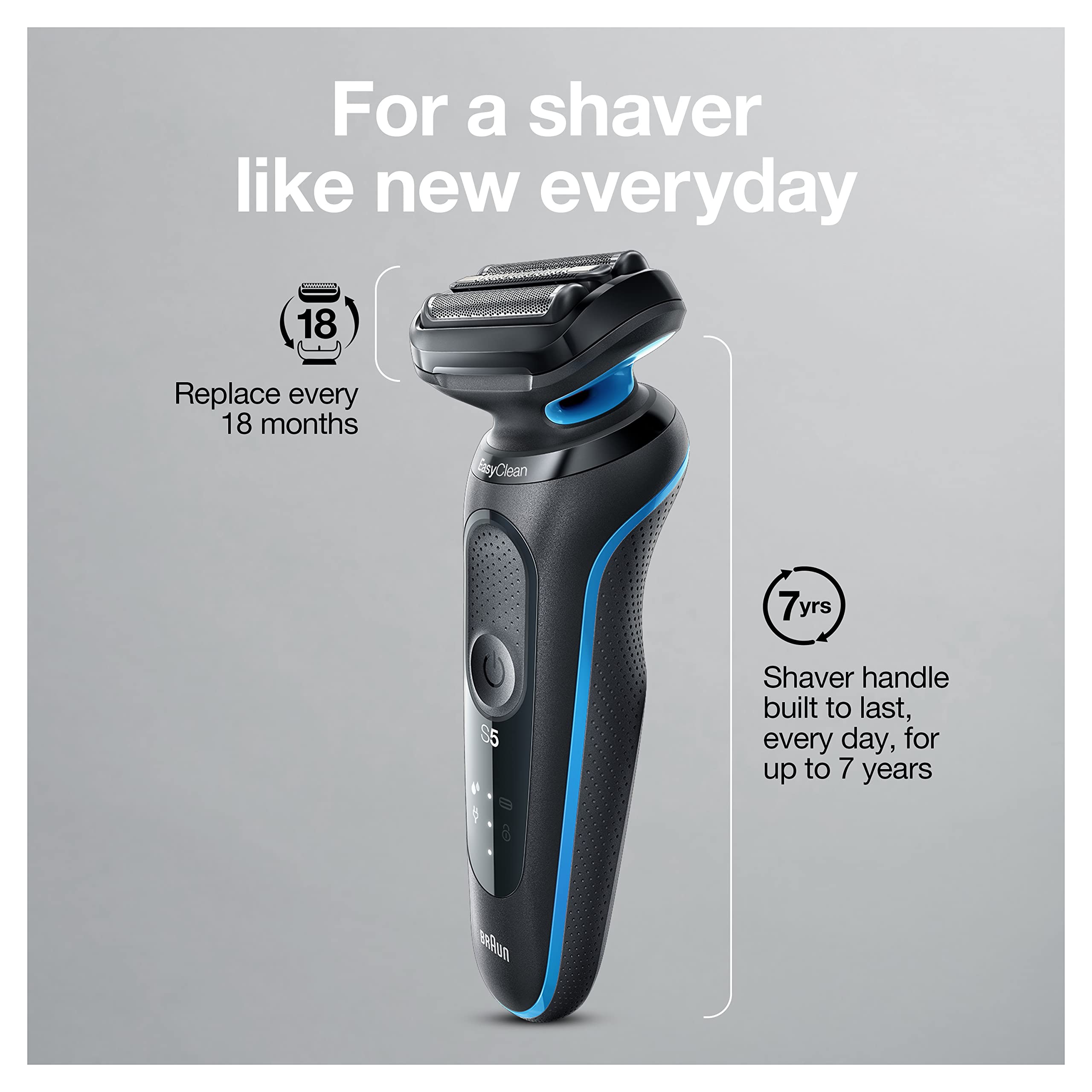 Braun Series 5 5049cs Electric Shaver with Charging Stand, Beard Trimmer, Face Shaver, Wet & Dry, Rechargeable, Cordless Foil Shaver, Blue