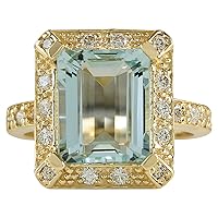 4.85 Carat Natural Blue Aquamarine and Diamond (F-G Color, VS1-VS2 Clarity) 14K Yellow Gold Cocktail Ring for Women Exclusively Handcrafted in USA